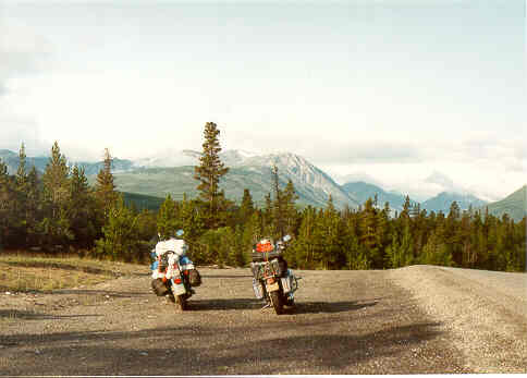 Our bikes taking a break somewhere on the Alcan