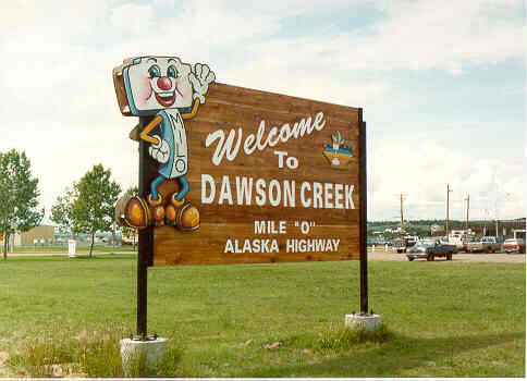 Sign at approach to Dawson Creek, British Columbia