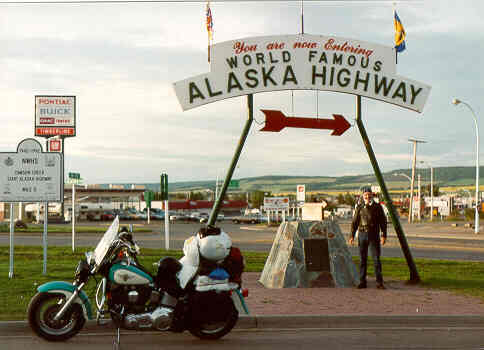 Serena and me at Mile Post Zero as we leave Dawson Creek and head up the Alcan