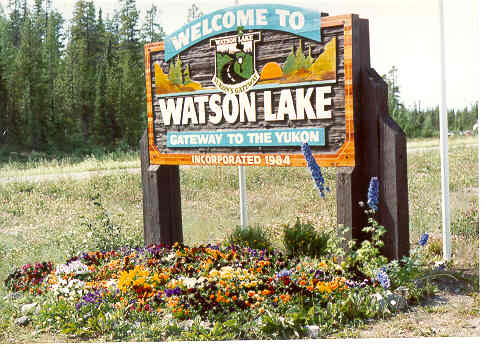 Welcome sign entering Watson Lake, British Columbia